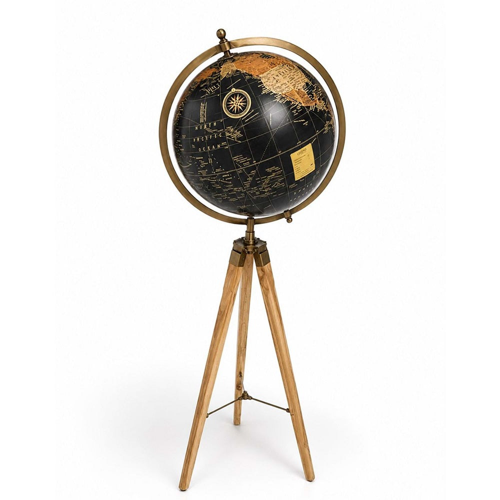 Ahşap Tripod Ayaklı Siyah Gold Dekoratif Dünya Küresi
