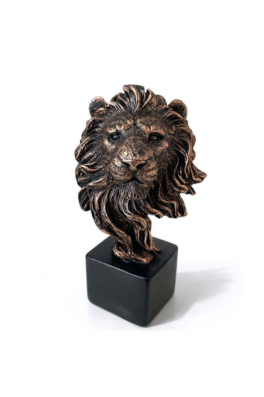 Bronz Aslan Büst Dekoratif Obje – Güç ve Liderlik Sembolü | 14×9 cm Masaüstü Biblo
