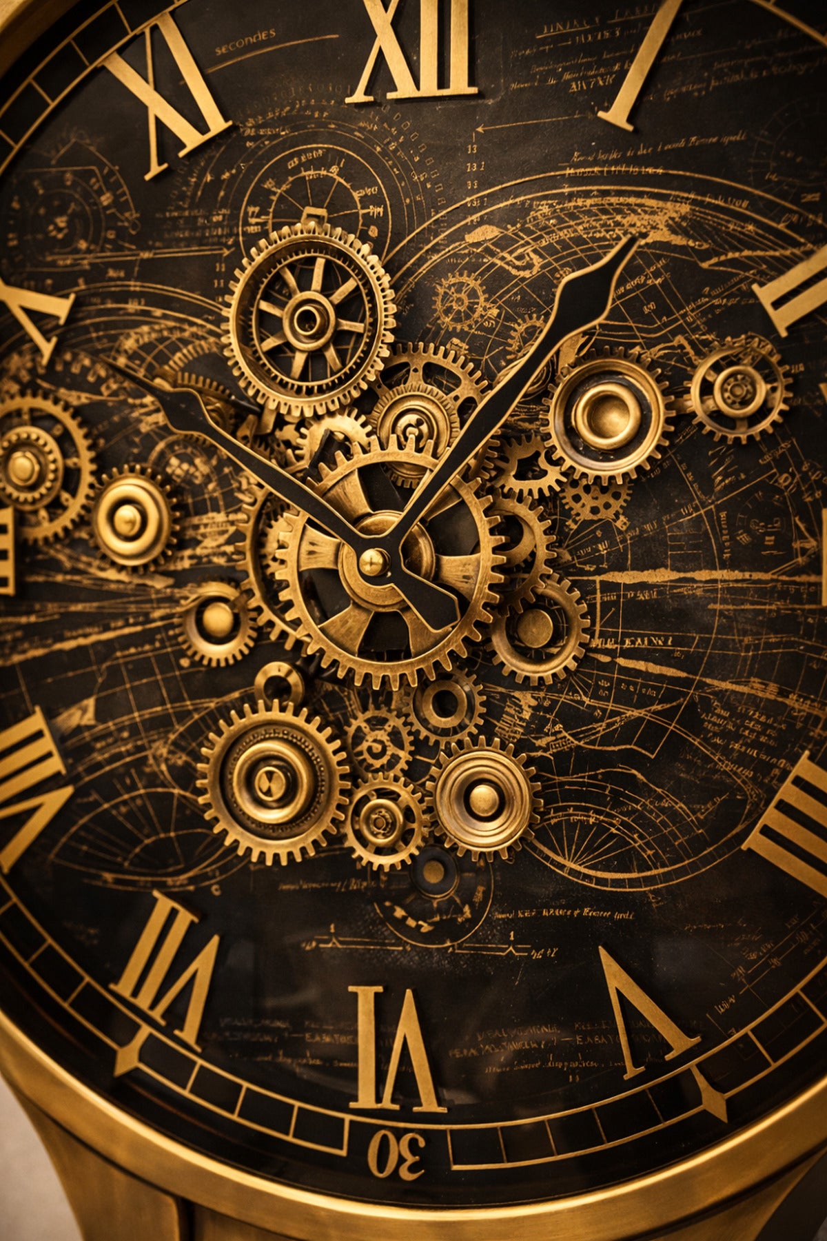 Mekanik Dişli Detaylı Lüks Duvar Saati – Altın Gövdeli Vintage & Steampunk Tasarım