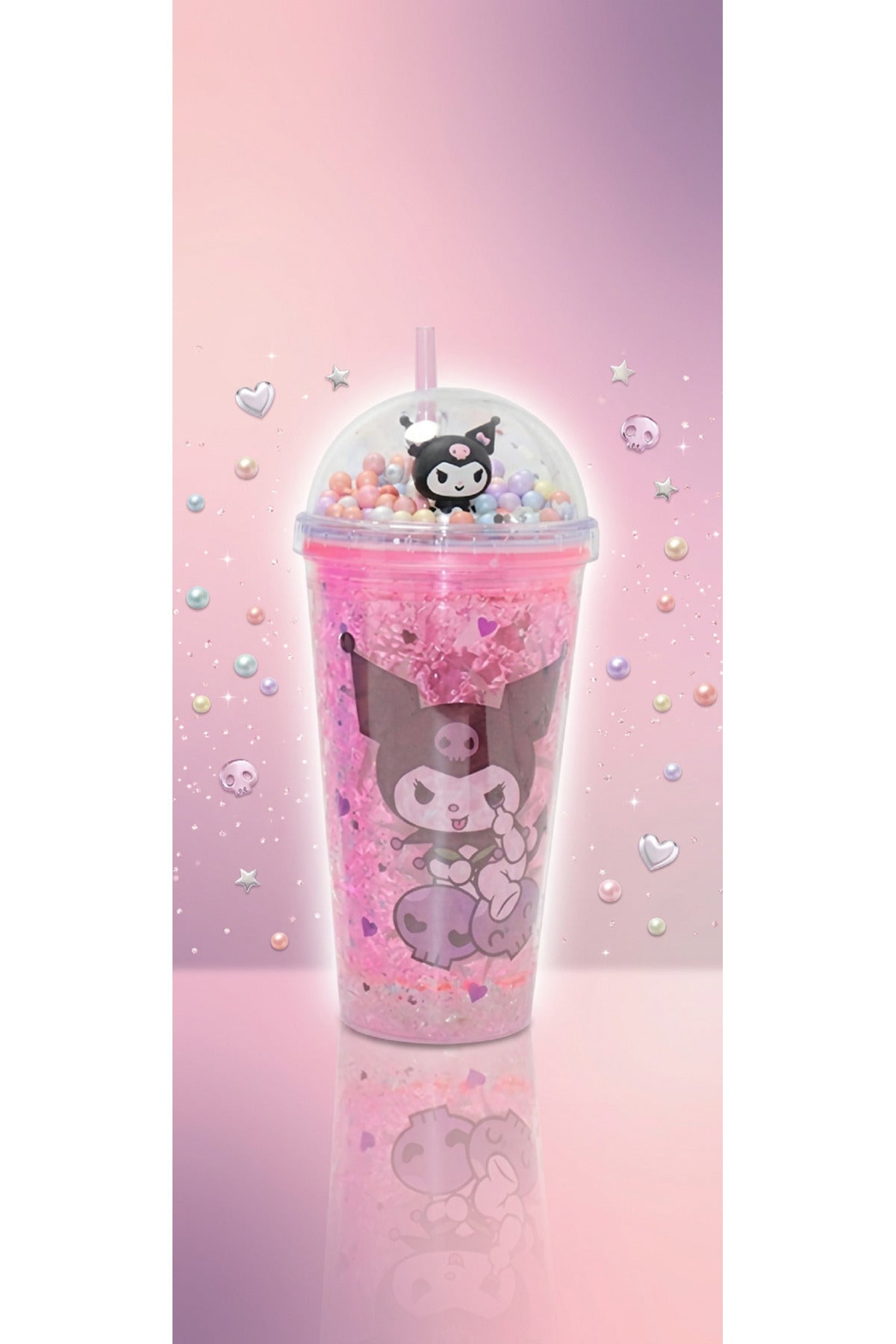 400Ml My Melody & Kuromi Figürlü Simli Pipetli Bardak – Kawaii Tasarım Kapaklı İçecek Bardağı