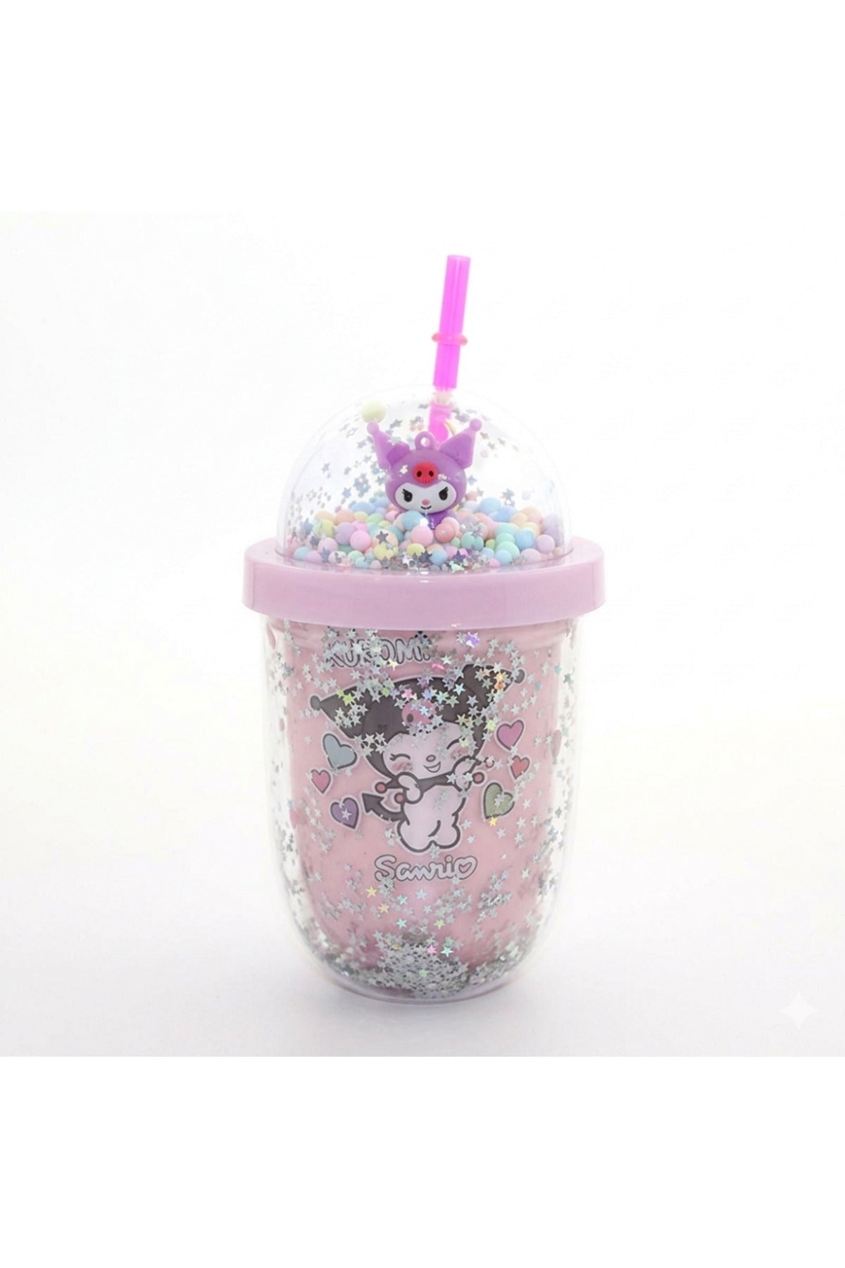 Kuromi & Friends 3D Figürlü Simli Pipetli Bardak