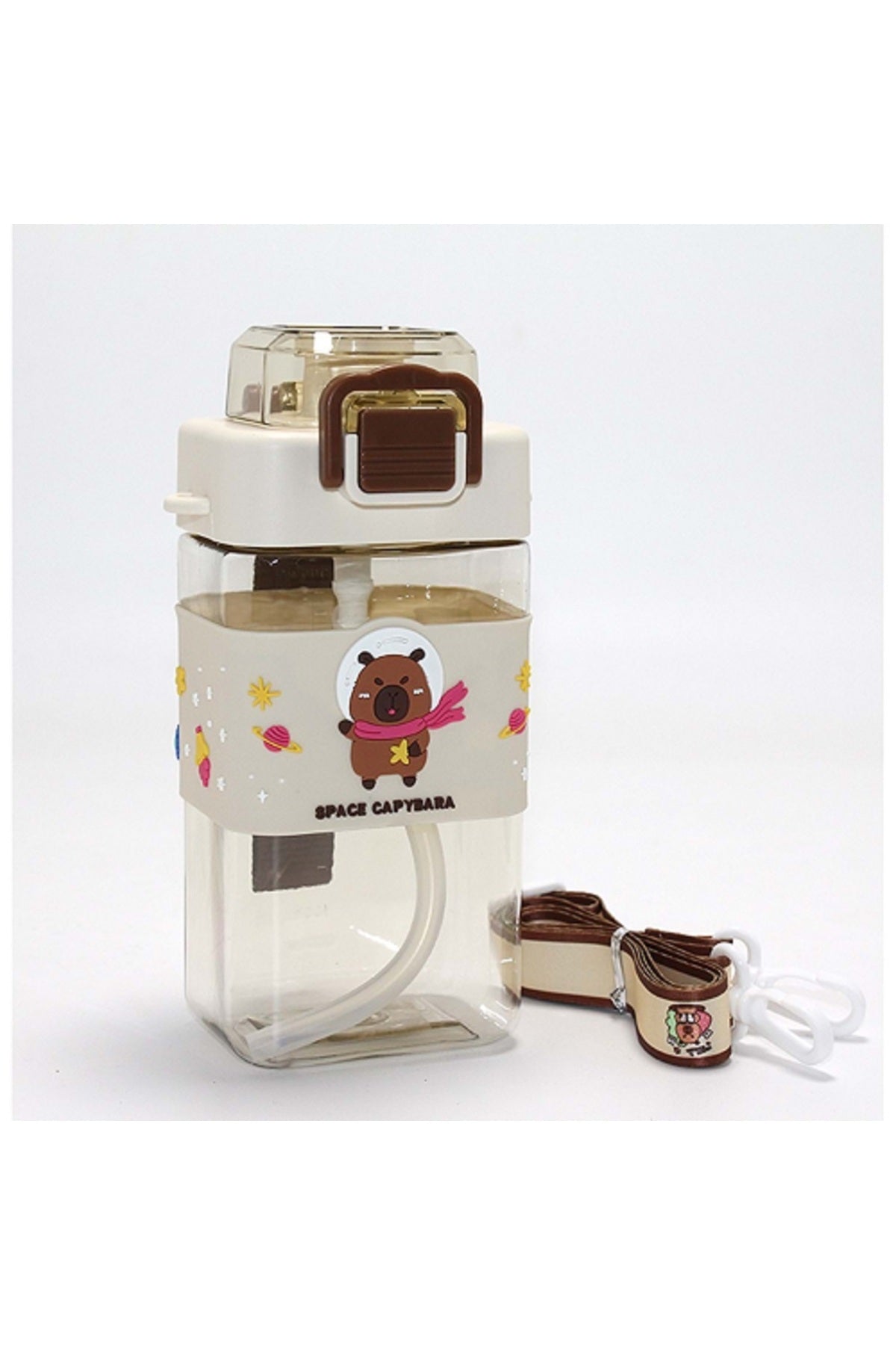 Space Capybara Pipetli Suluk 500 ML – Çocuk Matara Kilitli Kapak Taşınabilir