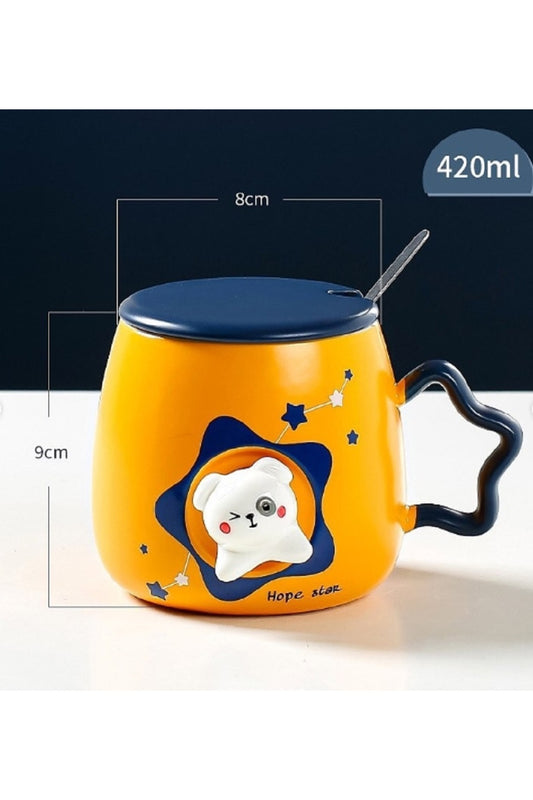 420ml Sevimli Karikatür Kabartmalı Ayıcık Isıya Dayanıklı Kupa&Meşrubat Bardağı