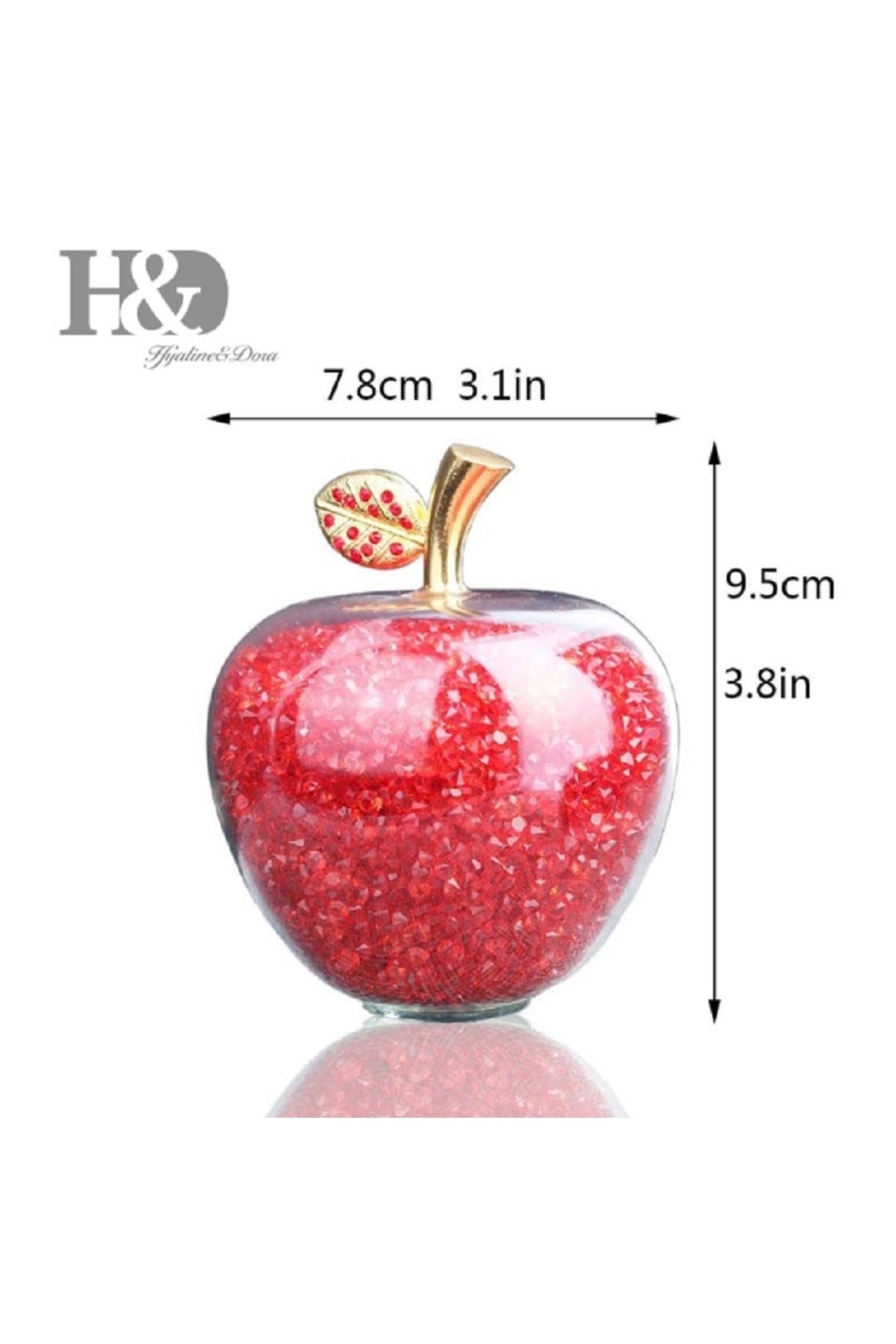 H&D Kırmızı Kristal Cam Elma Heykelcik Paperweight Rhinestones İle Ev Dekor Noel Dekorasyon