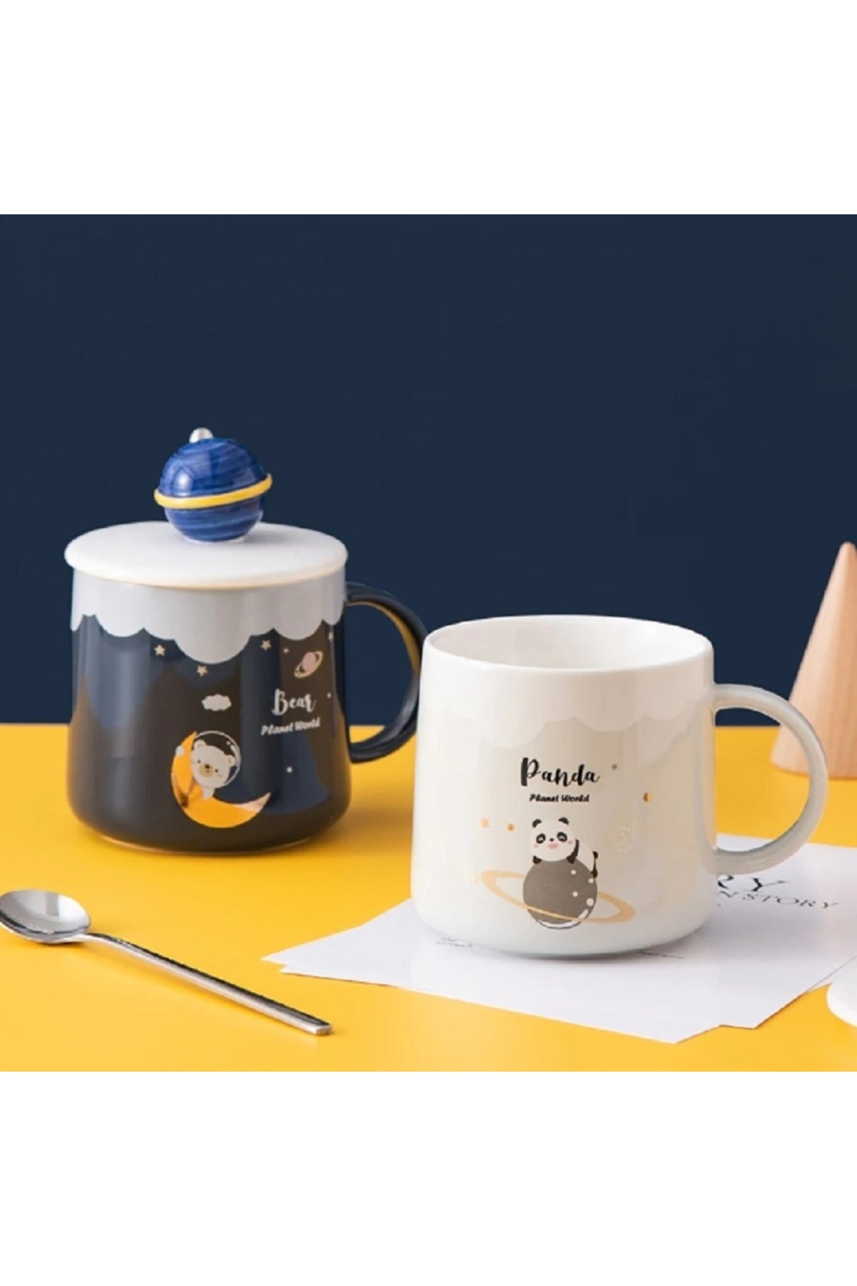 400ml Yaratıcı Seramik Kaşıklı Kupa Kapak Kahve Fincanı Orijinal Kahvaltı Bardak Dirinkware