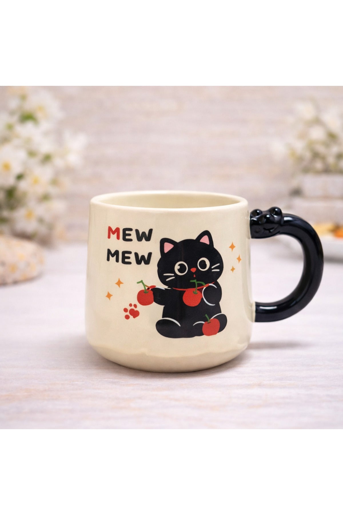Sevimli Kedi Baskılı Seramik Kupa Bardak Kahve Fincanı Kawaii Tasarım Hediyelik Ofis