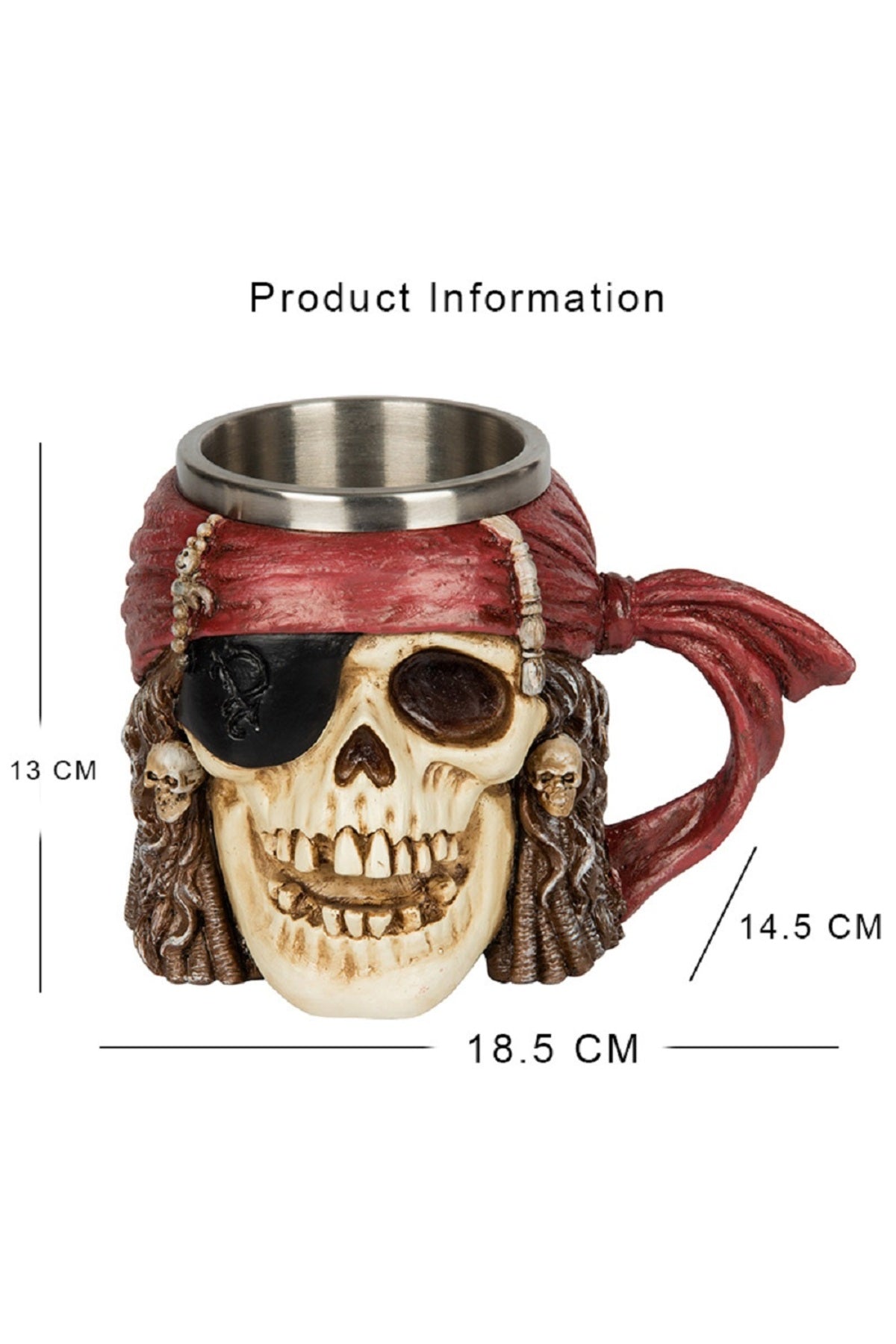 Viking 3d Korsan Kafatası Paslanmaz Çelik 500ml Kabartmalı Kupa Bardak