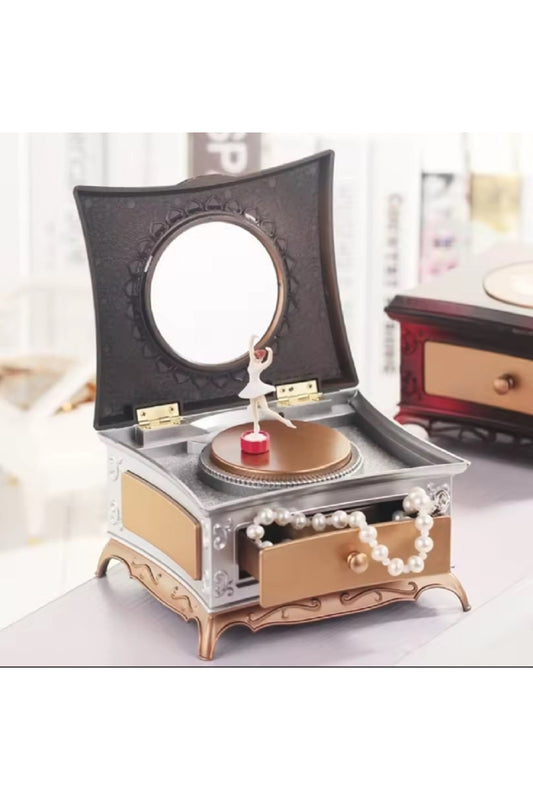 Vintage Balerin Müzik Kutusu Makyaj Aynası Takı Kutusu