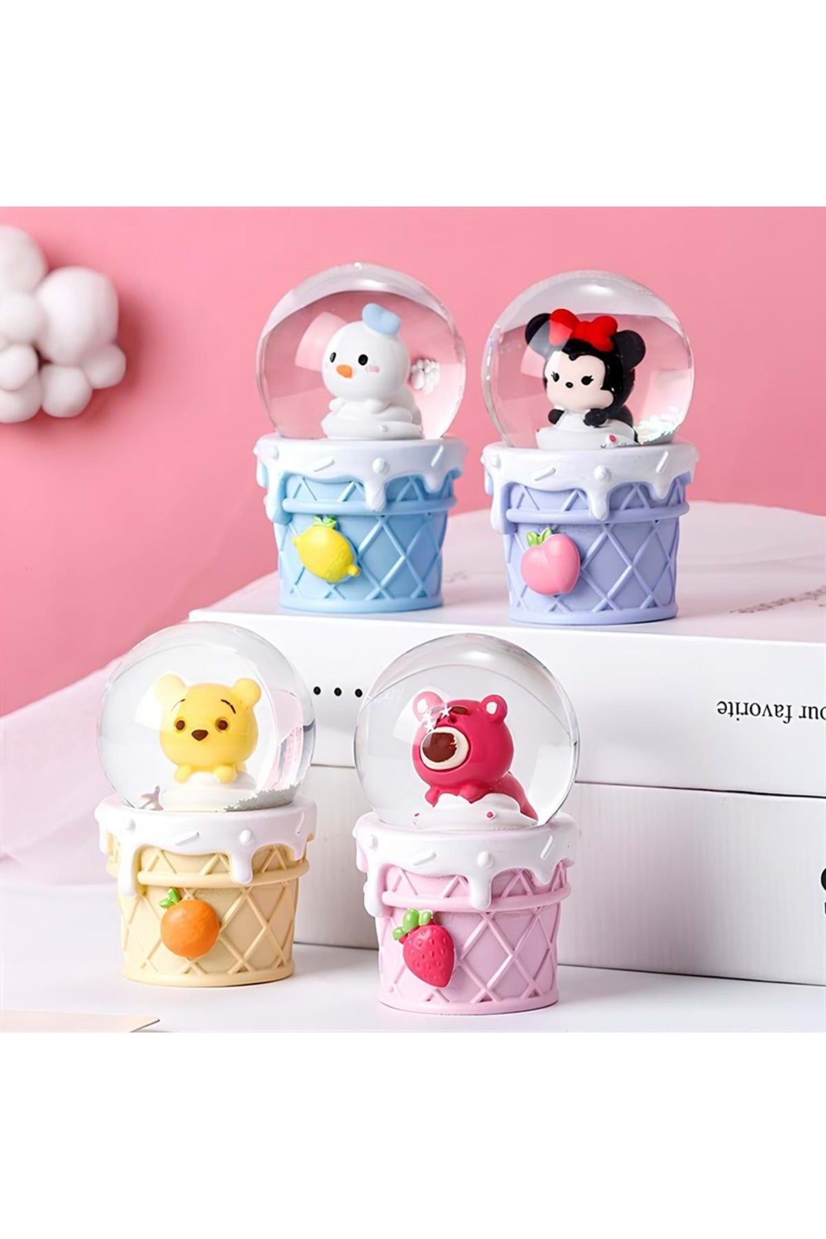 4'lü Micky Mouse 7cm Işıklı Kar Küresi