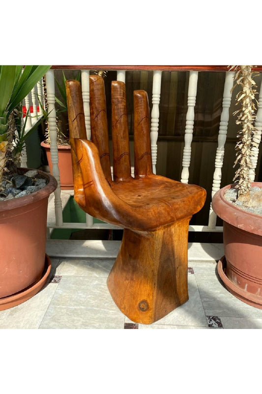 Tek Parça Maun Ağacı El Oyması Büyük El Tabure 90 Cm