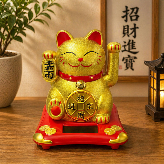 Solar Enerjili Şans Getiren Kedi Maneki Neko Dekoratif Biblo Feng Shui