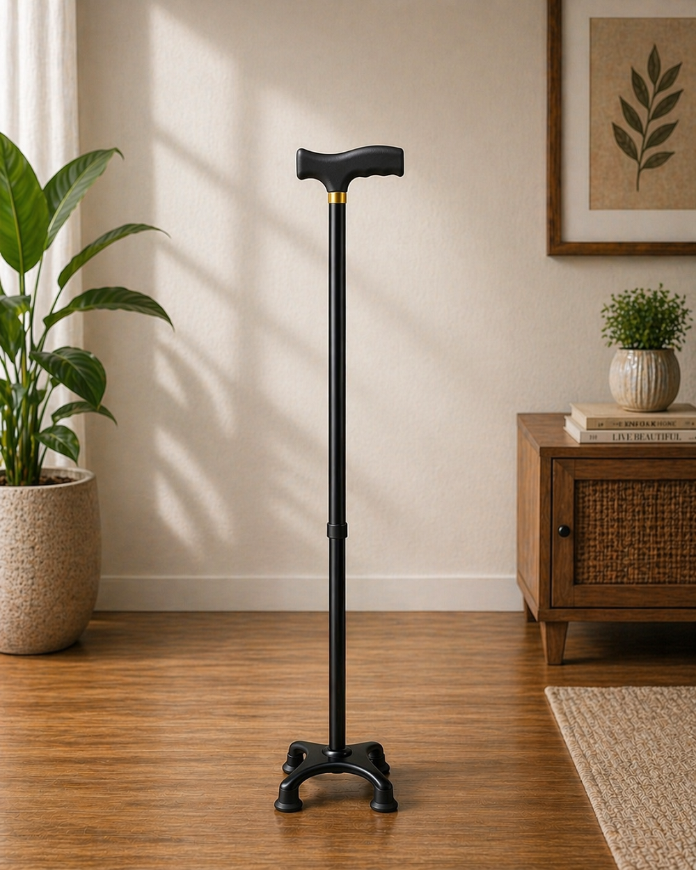 Metal 4 Ayaklı Ayarlanabilir Destek Bastonu T Saplı Ergonomik Kaymaz Taban 102 Cm