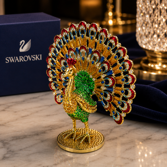Swarovski Taşlı Tavus Kuşu Biblo | Lüks Dekoratif Kristal Görünümlü Obje
