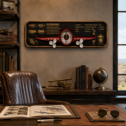 Dekoratif Uçak Tasarımlı Duvar Saati – Havacılık Temalı Vintage Metal Duvar Dekoru 78x21x8 Cm