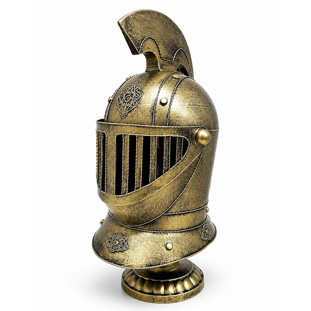 Ortaçağ Şövalye Miğferi Büyük Boy Biblo - Eskitme Altın Dekoratif Kask (53x16 cm)