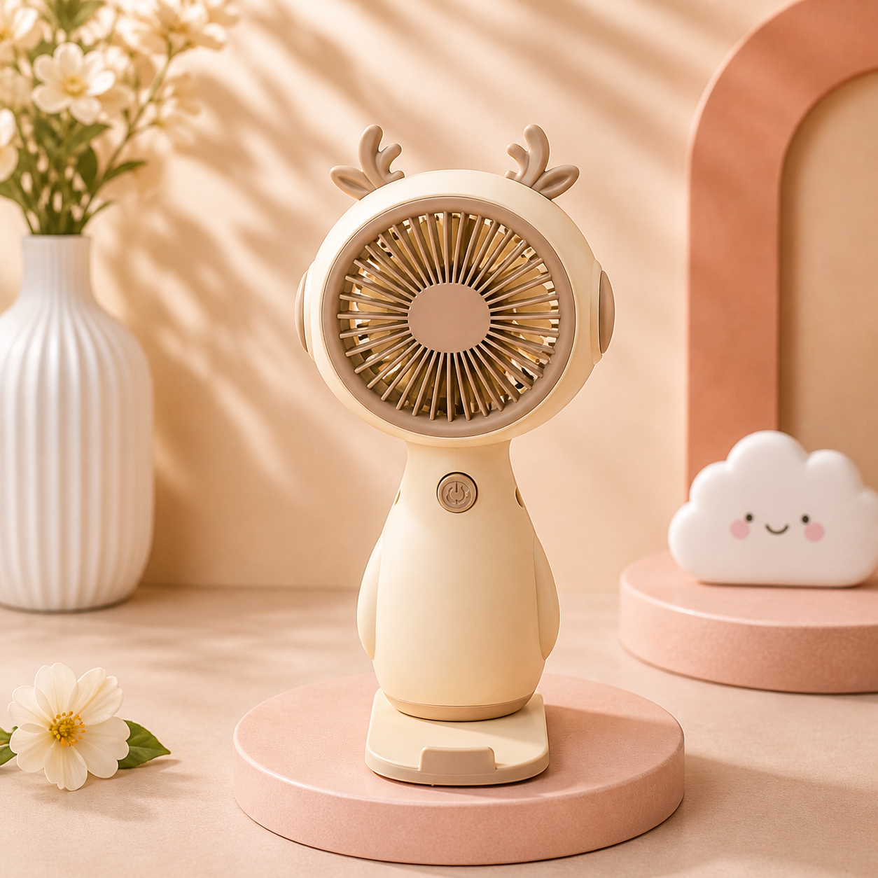 Sevimli Mini El Fanı USB Şarjlı Taşınabilir Sessiz Masaüstü Fan Kawaii Tasarım Yazlık Fan