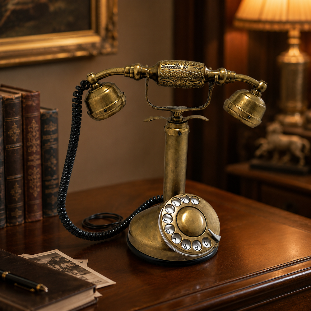 Nostaljik Çevirmeli Telefon Dekoratif Obje – Antik Görünümlü Masa Telefonu