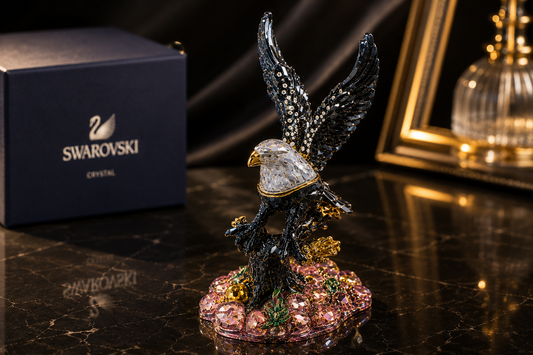 Swarovski Taşlı Kartal Biblo 11 CM | Kristal Görünümlü Lüks Dekoratif Kartal Objesi