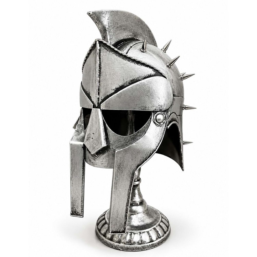 Savaşçı Kaskı Standlı Obje - Masabaşı Metal Görünümlü Çivili Roma Miğfer Dekorasyon (45x20 cm)