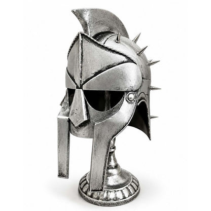 Savaşçı Kaskı Standlı Obje - Masabaşı Metal Görünümlü Çivili Roma Miğfer Dekorasyon (45x20 cm)