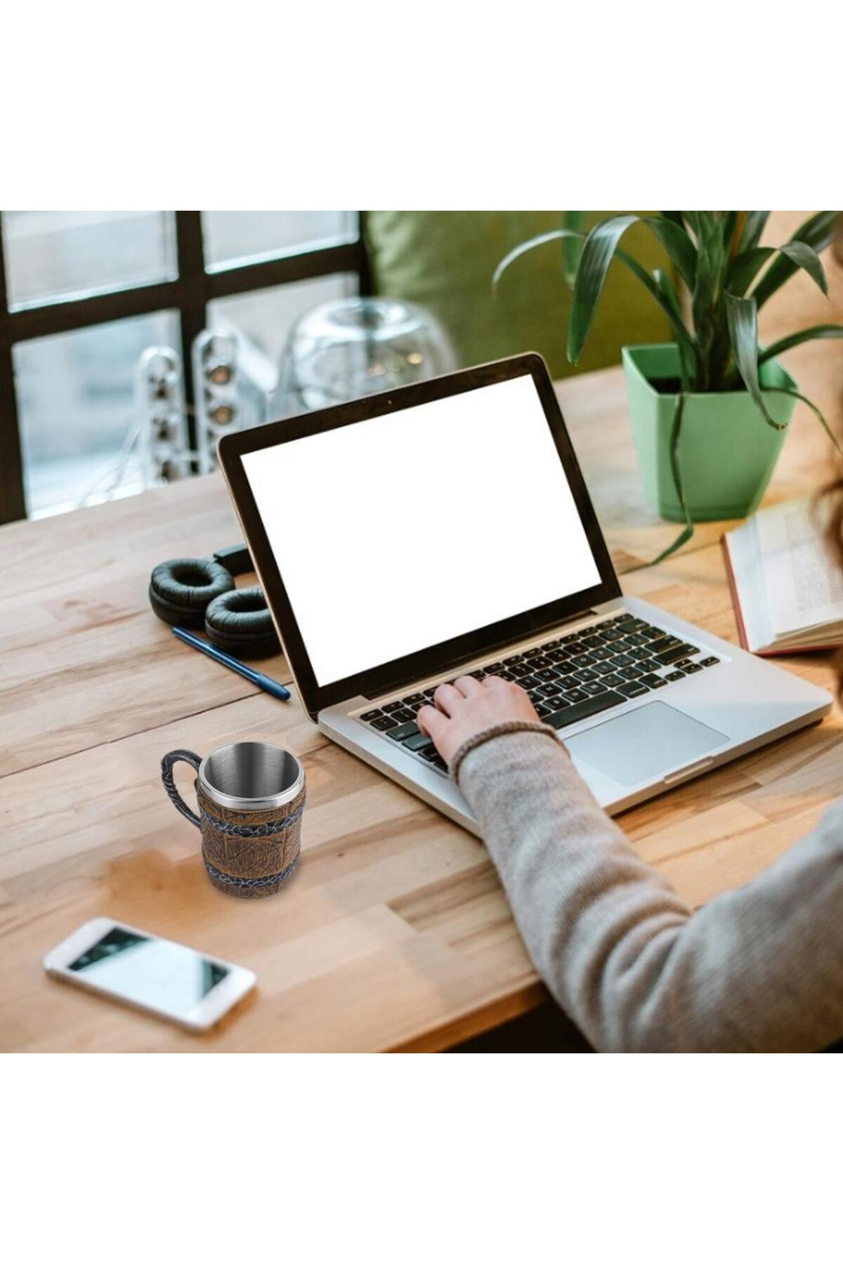 Viking Ahşap Tarzı Vintage 450ml Kabartmalı Kupa Bardak