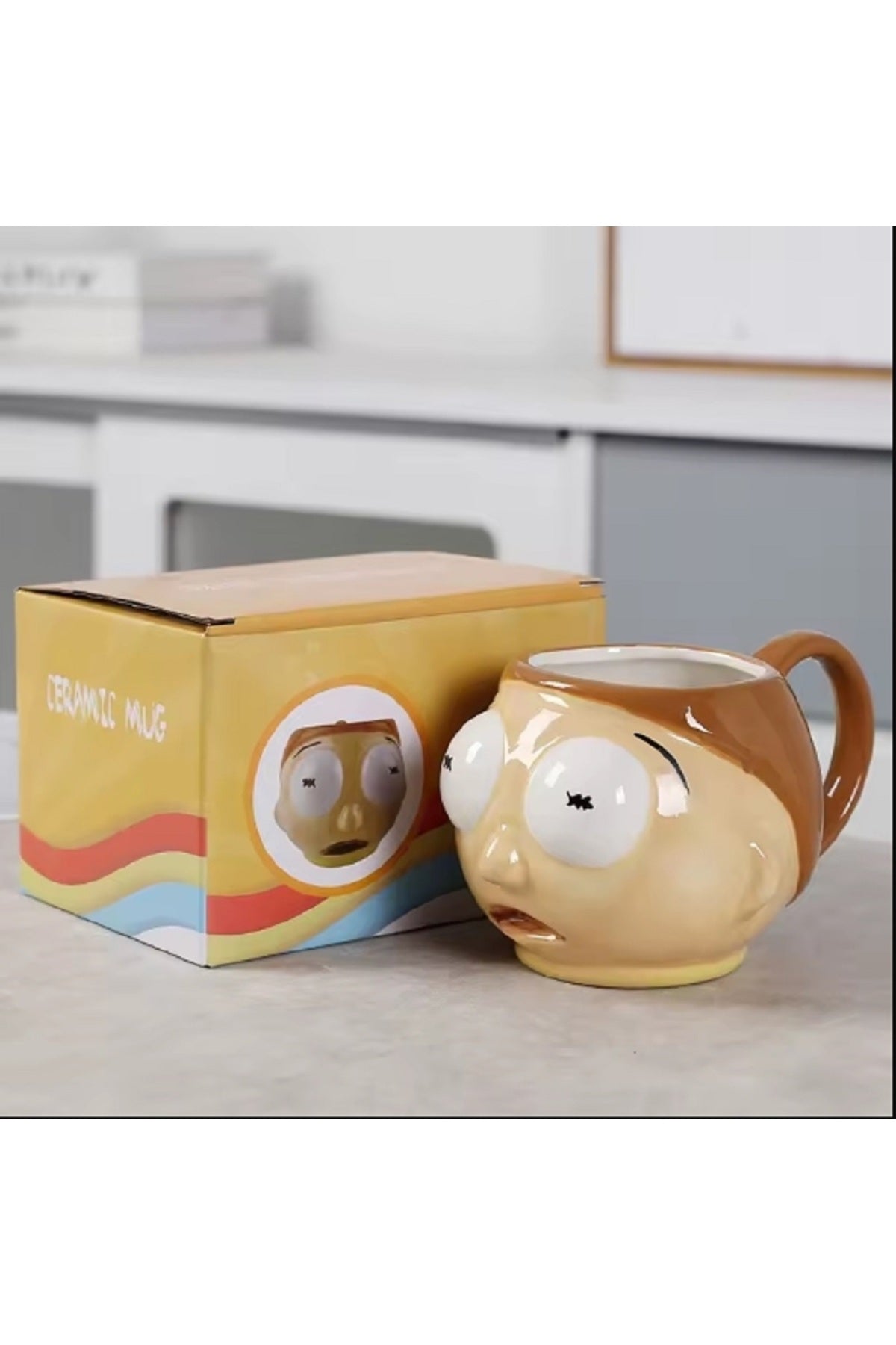 3D Büyük Kapasiteli Seramik Sevimli Karakter Morty 450ml Kupa Meşrubat Bardağı