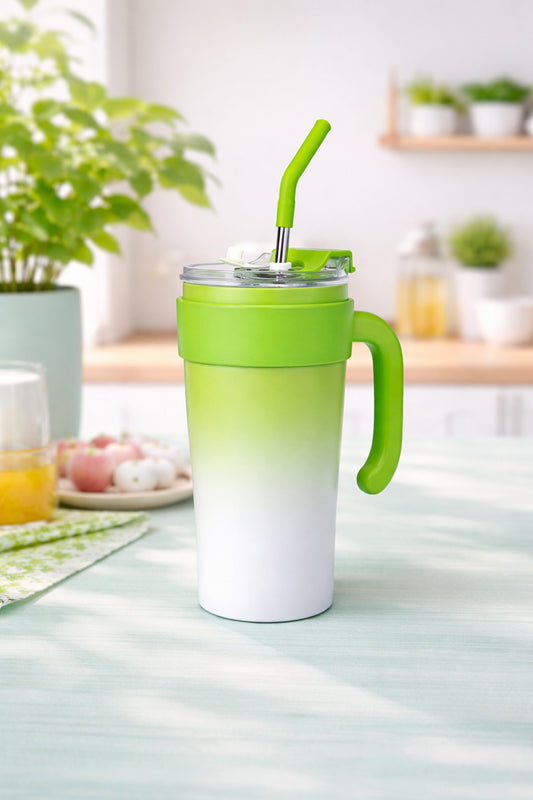 Paslanmaz Çelik Termos Bardak Pipetli Kapaklı Taşınabilir Soğuk Sıcak İçecek Mug