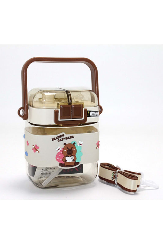 Reading Capybara Pipetli Suluk 500 ML – Kawaii Çocuk Matara Taşınabilir Kilitli