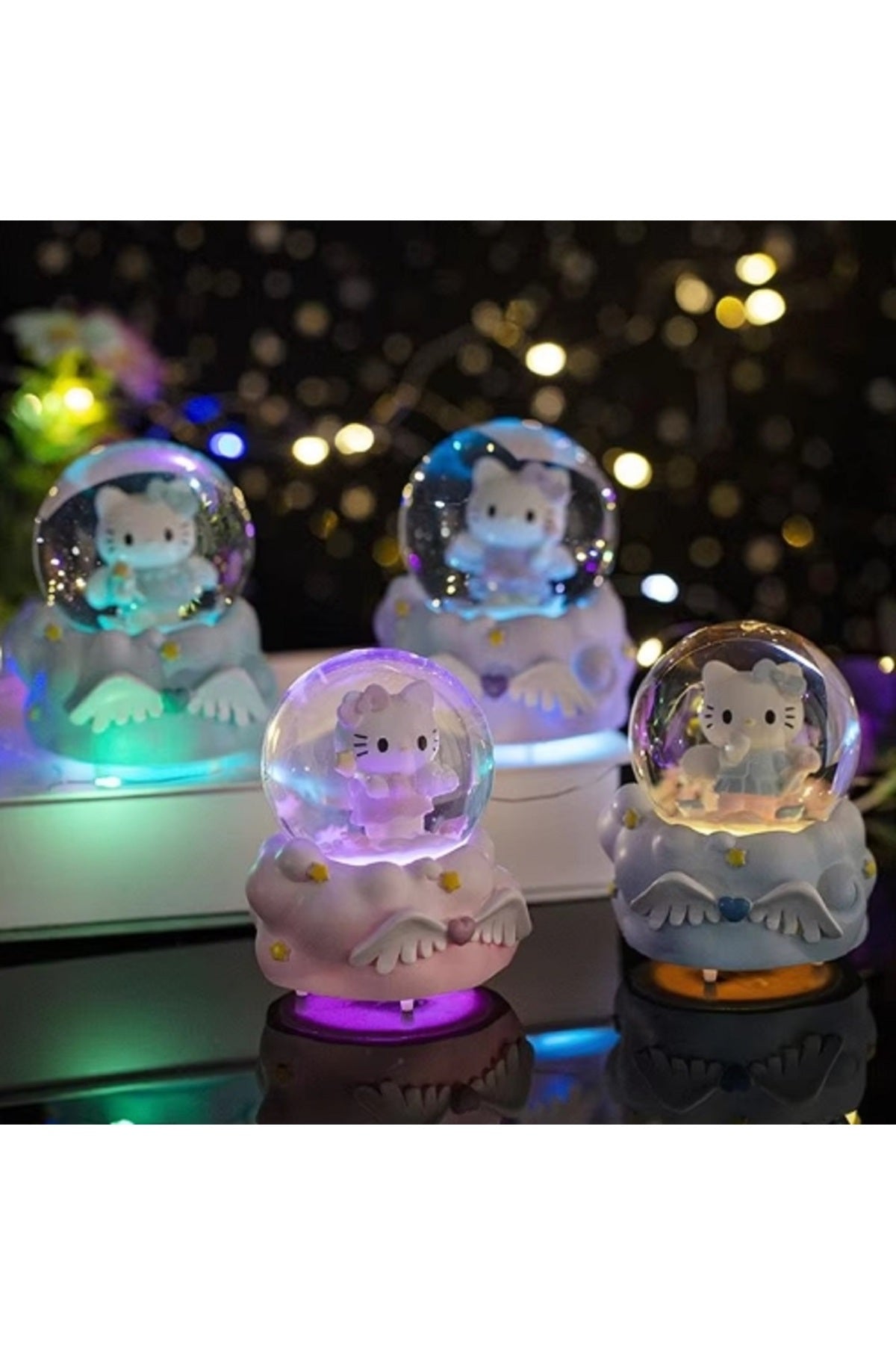 4'lü Sevimli Hello Kitty Pochacco Mini Aydınlık Kristal Top Sanrio Çocuk Kar Küresi