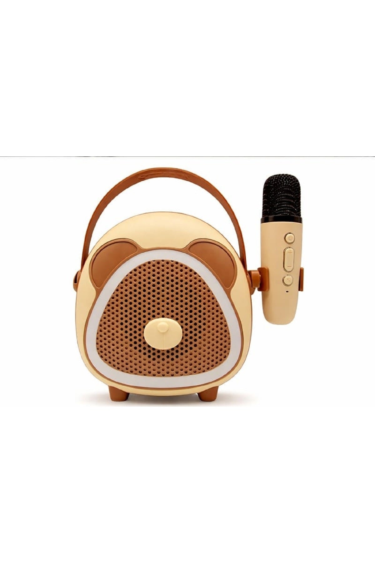 Çocuk Karaoke Mikrofon Seti Bluetooth Hoparlör Ahşap Tripod Telefon Standlı Retro Kahverengi Karaoke