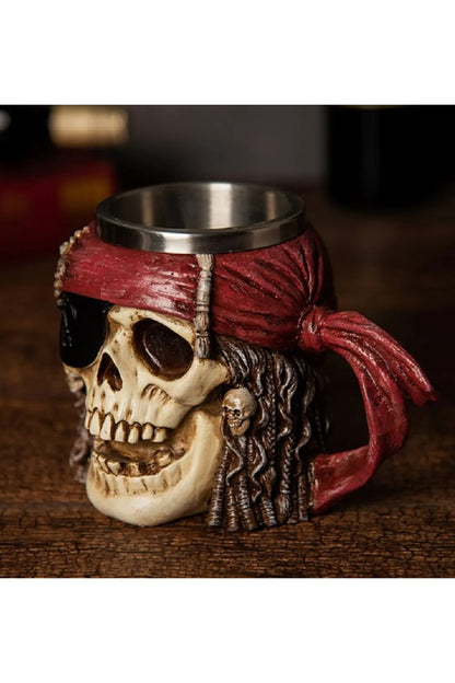 Viking 3d Korsan Kafatası Paslanmaz Çelik 500ml Kabartmalı Kupa Bardak