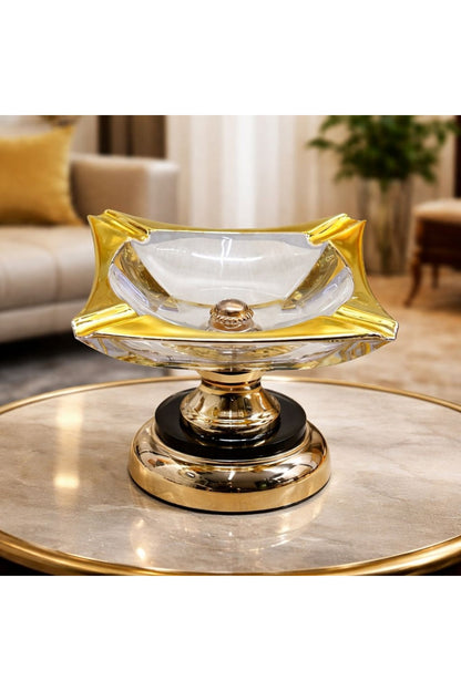 Gold Detaylı Kristal Küllük Tasarım, Lüks Ayaklı Dekoratif Küllük
