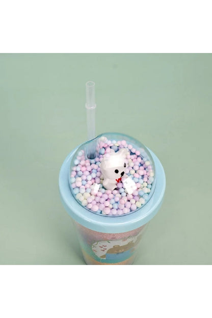 450ML Yeni Ayı Çift Tatmanlı Saman Plastik Bardak Yüksek Yaratıcı Karikatür Meşrubat Bardağı