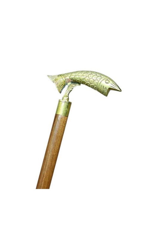 100cm Pirinç Başlıklı Ahşap Saplı Balık Baston