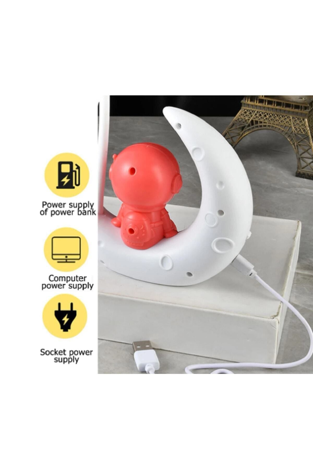 Astronot Ay Gece Lambası Çocuk Usb Şarj Edilebilir Led Lamba
