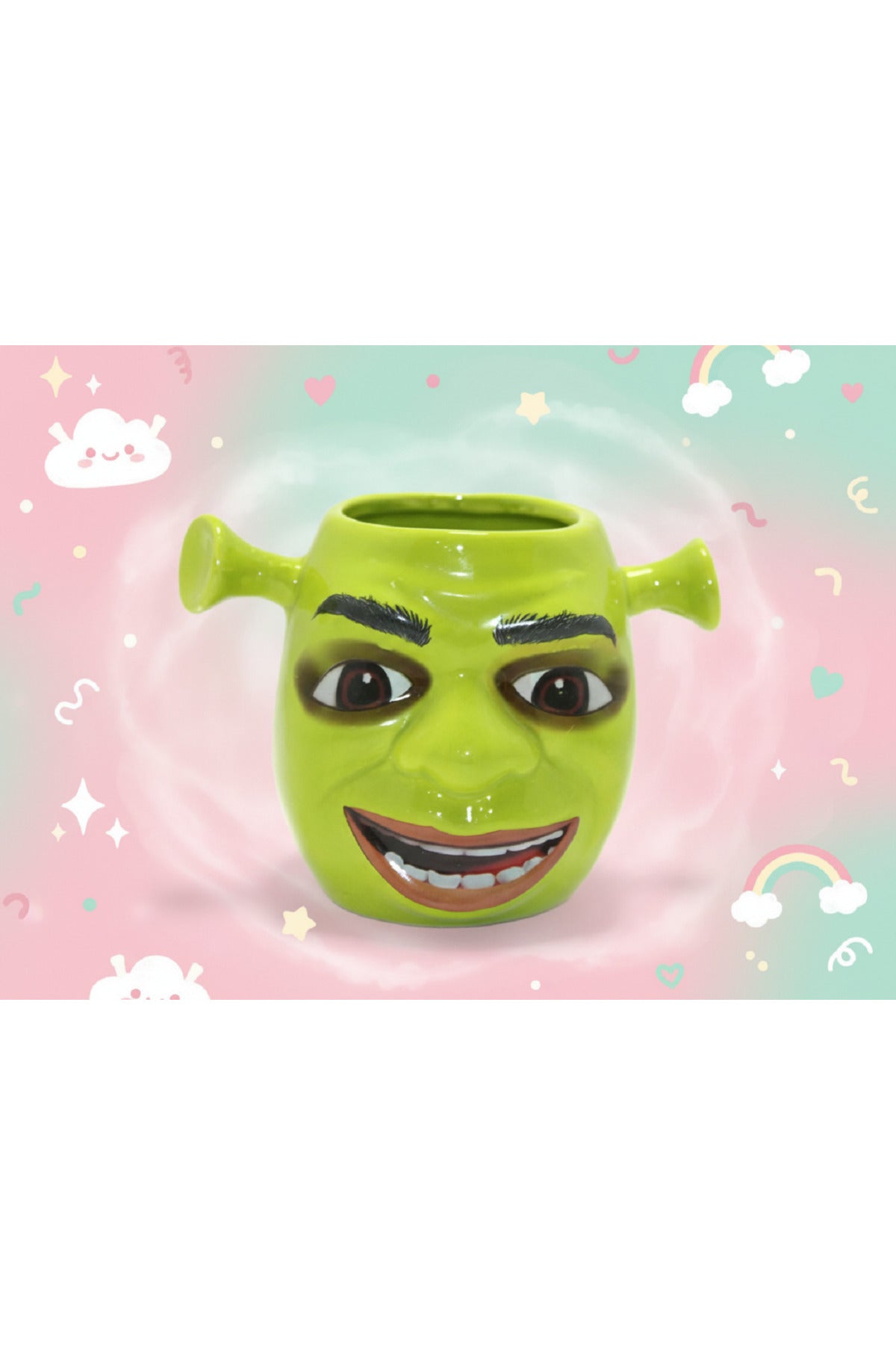 Shrek Tasarımlı Seramik Kupa Bardak, Dekoratif ve Eğlenceli Yeşil Karakter Kupa Modeli Özel