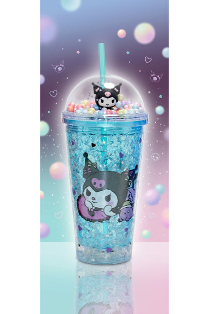 400Ml My Melody & Kuromi Figürlü Simli Pipetli Bardak – Kawaii Tasarım Kapaklı İçecek Bardağı
