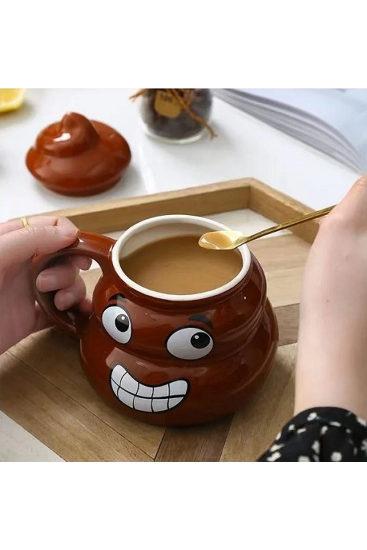 450ml Karikatür Gülümse Poop Kupa Çay Kahve Kupası Komik Mizah Hediye 3D Kupalar Handgrip Drinkware