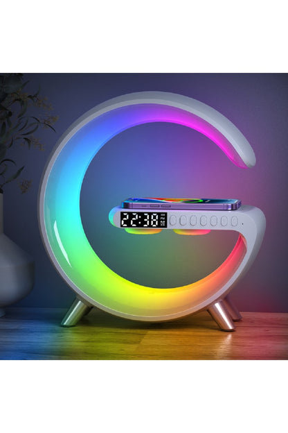 Bluetooth Ses Led Çalar Saat Renkli Atmosfer Gece Lambası Çok Fonksiyonlu Kablosuz Mobil Şarj Cihazı