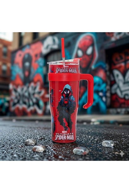 Spider-Man Pipetli Çelik Termos 1200ml - Miles Morales Tasarımlı Sızdırmaz Dev Boy Mug Kupa Matara