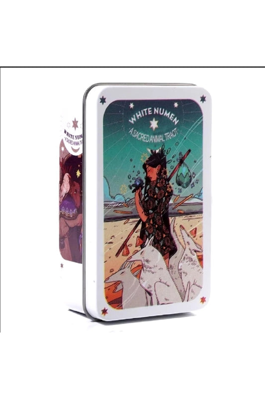 Beyaz Numen Tarot Teneke Metal Kutu İçinde Kutsal Hayvan PDF Kılavuzu kitap Divination kader 78 Adet