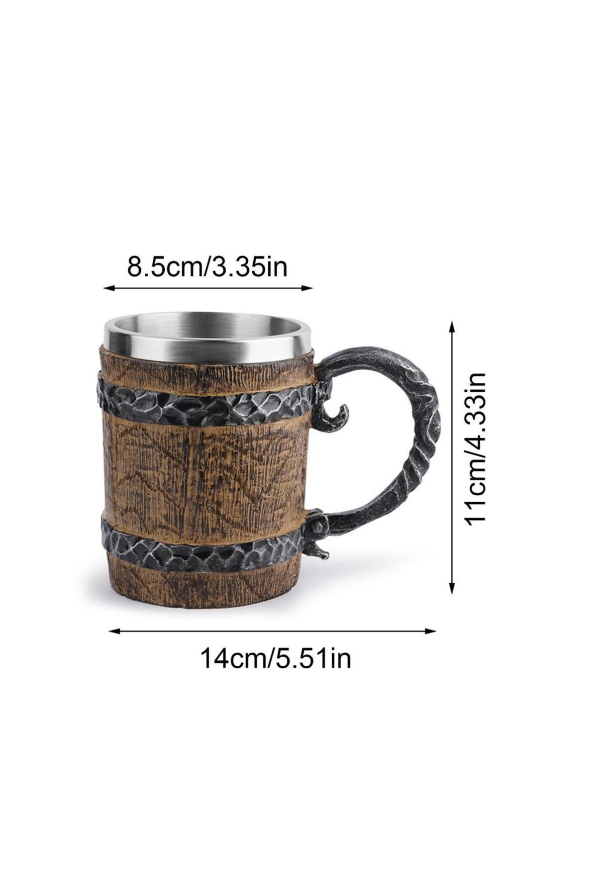 Viking Ahşap Tarzı Vintage 450ml Kabartmalı Kupa Bardak
