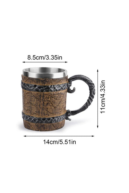 Viking Ahşap Tarzı Vintage 450ml Kabartmalı Kupa Bardak