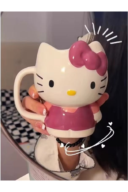 500ml Sanrio Hello Kitty Karikatür Sevimli Seramik Yüksek Görünüm Yaratıcı Büyük Kapasiteli Kupa