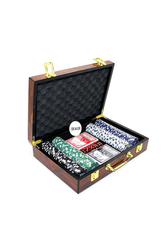 Ahşap Kutulu Çantalı Gazino 200 Cips Texas Holdem Black Jack Poker Seti