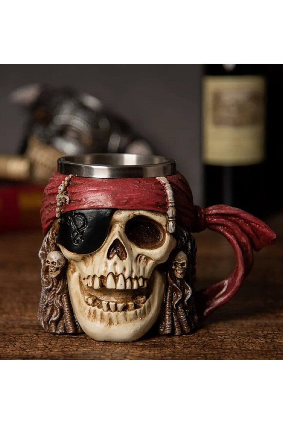 Viking 3d Korsan Kafatası Paslanmaz Çelik 500ml Kabartmalı Kupa Bardak