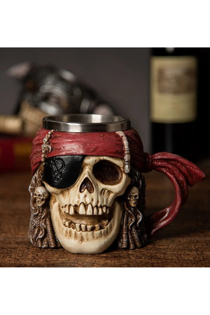 Viking 3d Korsan Kafatası Paslanmaz Çelik 500ml Kabartmalı Kupa Bardak