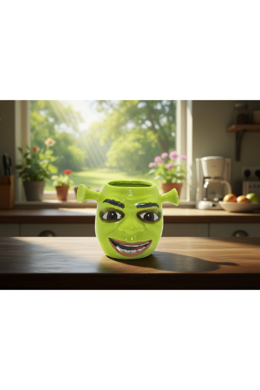 Shrek Tasarımlı Seramik Kupa Bardak, Dekoratif ve Eğlenceli Yeşil Karakter Kupa Modeli Özel
