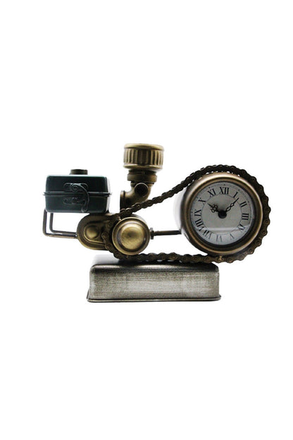 Retro Endüstriyel Motor Tasarımlı Metal Masa Saati – Zincir Detaylı Antik Bronz Dekoratif Saat