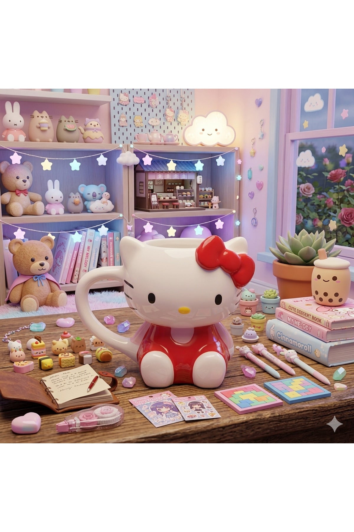 Hello Kitty 3D Kabartmalı Figürlü Seramik Kupa - Özel Tasarım Kawaii Hediye ve Koleksiyon Kupası